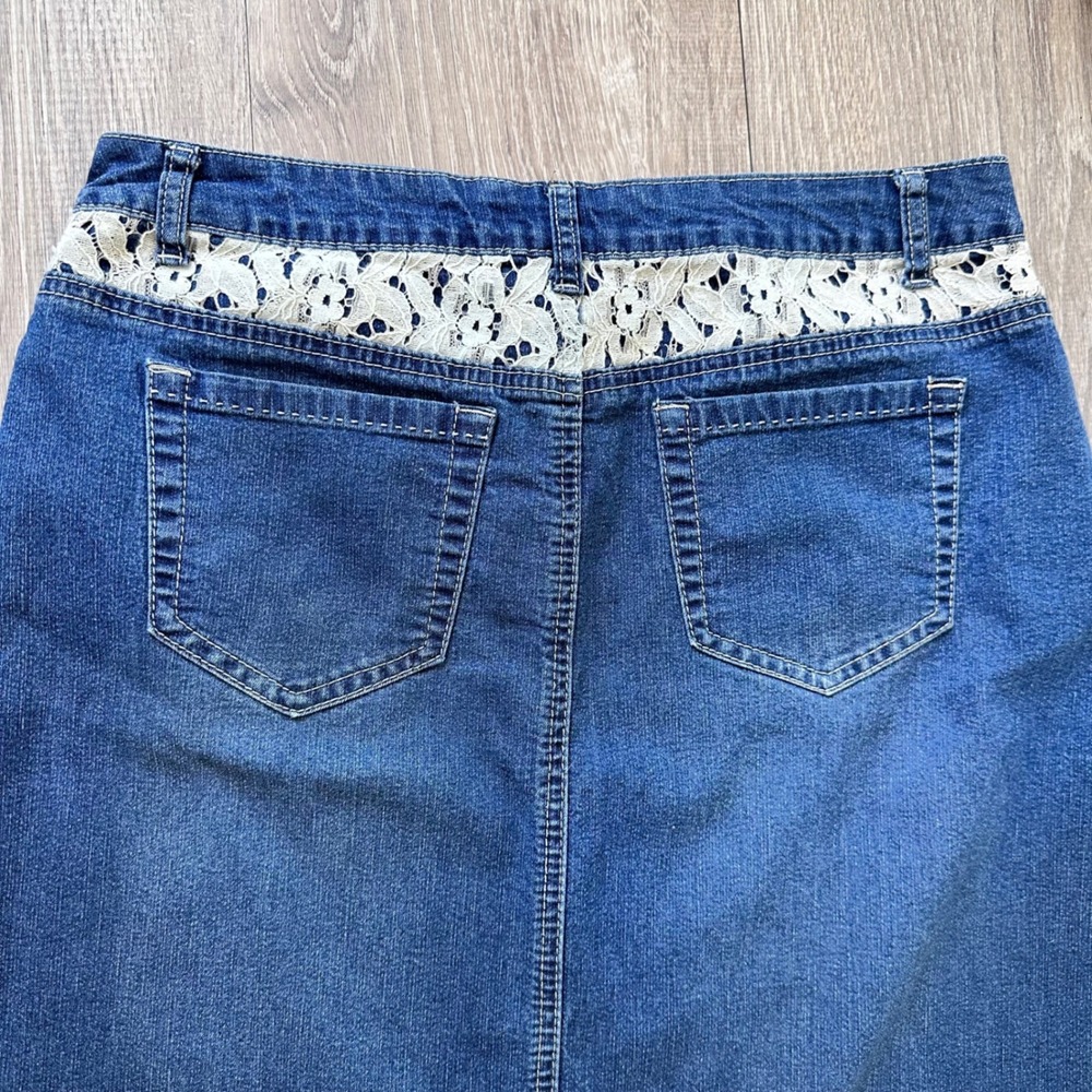 Cato Lace Trim Denim Maxi Skirt Women Size 10 Blue - Picture 8 of 8